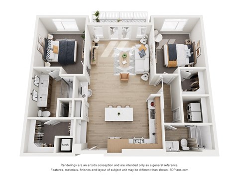 Floor plan for 2 beds, 2 baths, 1406 sqft